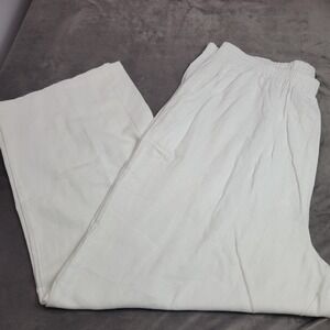 Jessica London Womens 26W White‎ Linen Blend Wide Leg Pants Plus Size Elastic